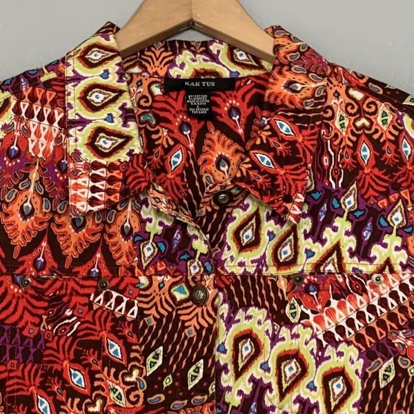 Kaktus Jacket Size Large Stretch Colorful 3/4 Sleeve Artsy Earthy Boho Tribal - Image 3