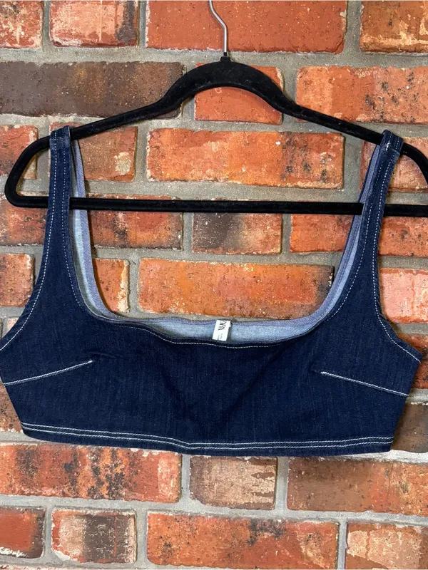 Zara TRF womens dark wash denim crop top blue L - Image 2