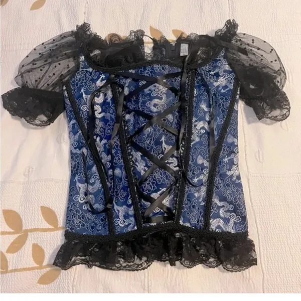 New corset with dragons royal blue and Black Lace-Up Women's Top L/M - Image 6