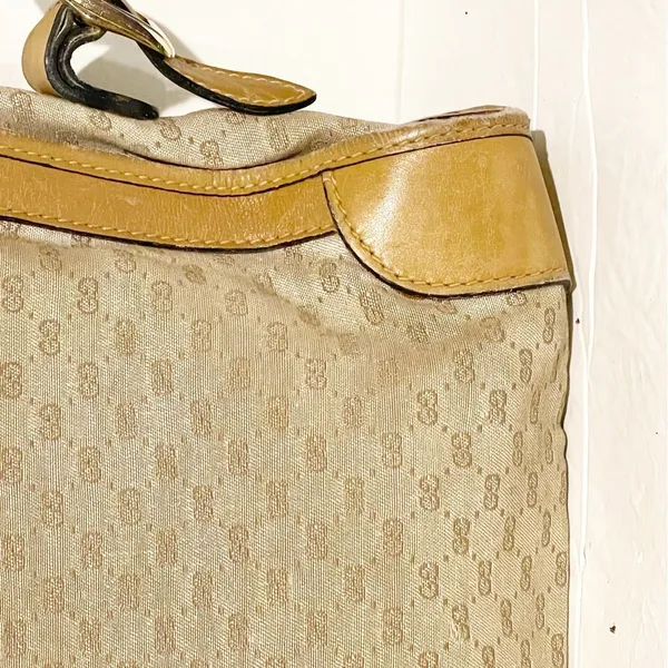 Gucci‎ Vintage GG Fabric Leather Trim Gold Hardware Shoulder Bag Pocketbook - Image 7