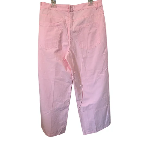 Zara Womens High Rise Wide Leg Cotton Trousers Pink‎ Size Large - Image 2