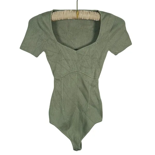 Abercrombie & Fitch Sweetheart Corset Bodysuit Size XS Sage Green Romantic Sexy - Image 2