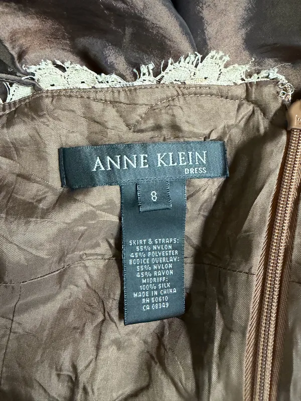 Anne Klein Brown & Ivory Lace Midi Dress – Size 8 - Image 3