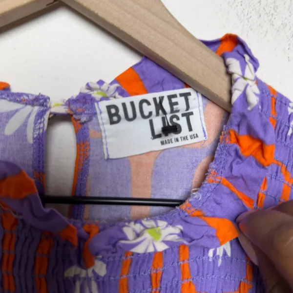 Bucket List Women Top Small‎ Purple Orange Retro Floral Smocked 70s Groovy Mod - Image 5