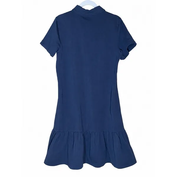 Spartina Dress L Navy Blue Cotton Polo Drop Waist Ruffle Hem Preppy Resort Golf - Image 2
