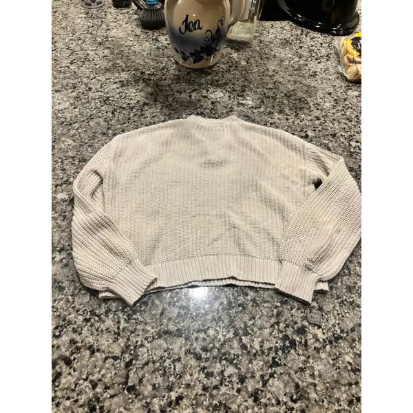 Treasure & Bond Ivory Knit 1/4 Zip Stripe Crop Sweater Size M - Image 4