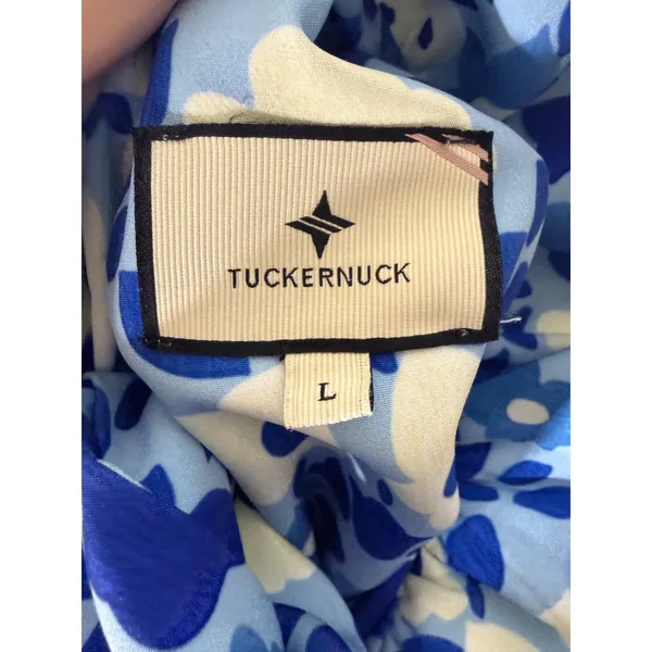 Tuckernuck‎ Blythe Shift Dress Womens L Blue & White Floral Bow Back Swing Short - Image 5