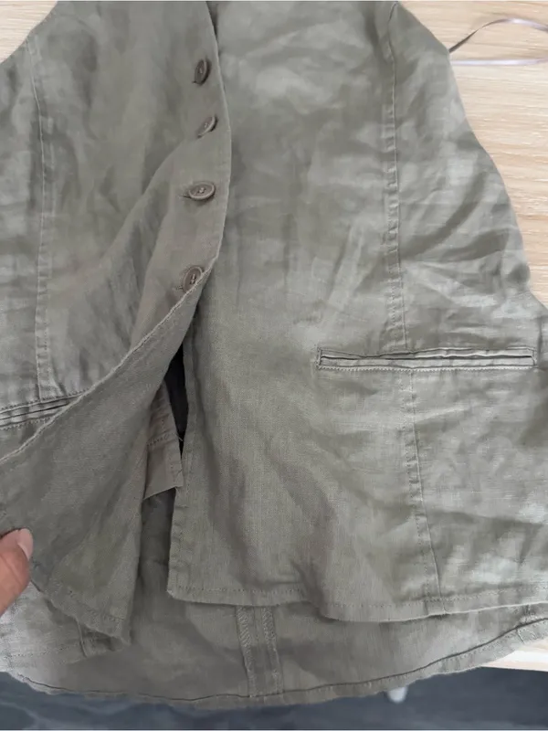 Zara Halter XS NEW Halter Tie Button Up Vest Khaki Office Work Open Back Linen Summer - Image 5