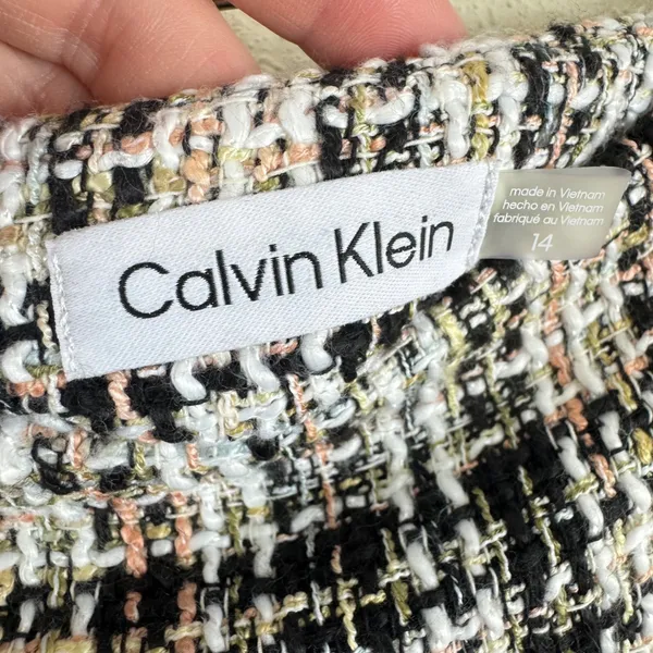 Calvin Klein Womens Multi Color Tweed Plaid Pencil Skirt Frayed Hem Size‎ 14 - Image 5