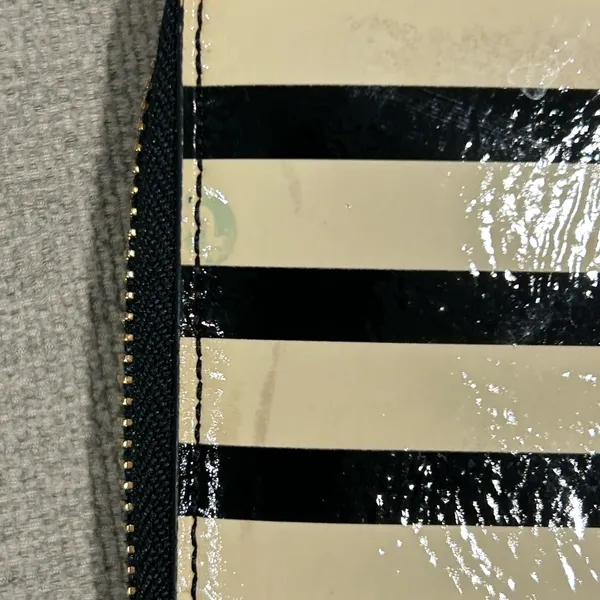 Kate Spade Glossy Black and Cream Striped Long Wallet - Image 12