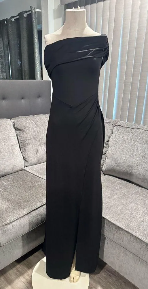 🌸AMTIOUS ruched stretch long dress ✨ Black Size L - Image 5