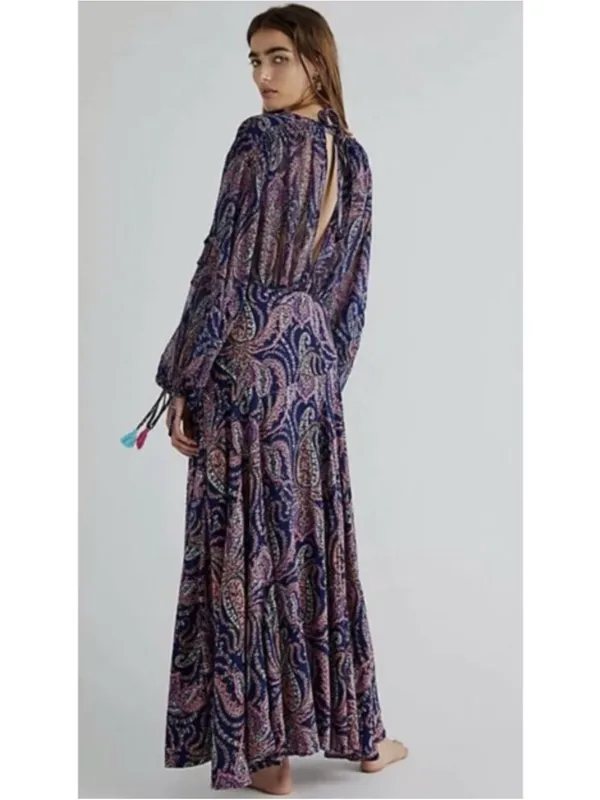 NEW Free People Mirage Paisley Bandana Print Sapphire Combo Maxi Dress 12 - Image 4