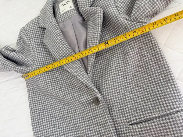 Abercrombie & Fitch Houndstooth Blazer Coat XS Classic Preppy Old Money Gray - Image 5