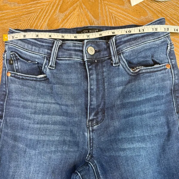 Judy Blue Double the Fun Straight‎ Leg Jeans Raw Hem Sz 3/26 Dark Wash JB82464MD - Image 7