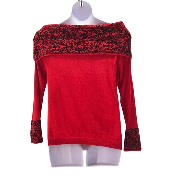 Anne Klein Off The Shoulder‎ Sweater Red XL - Image 4