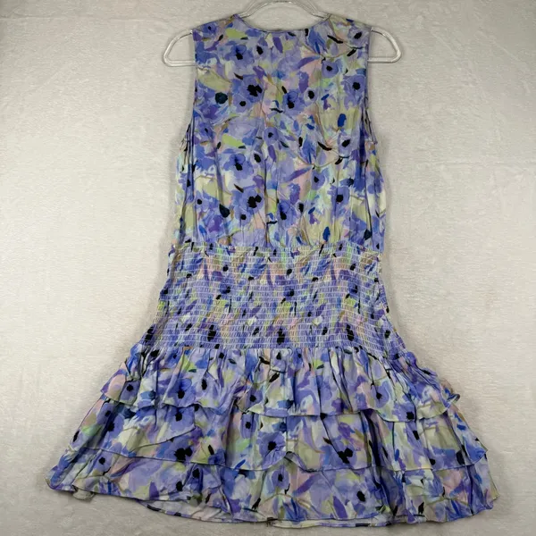 Amanda Uprichard Floral Smocked Ruffle Mini Dress Purple Blue Green Size L - Image 7
