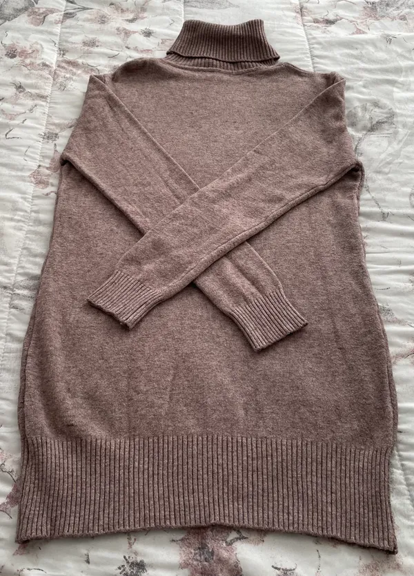 Wool Blend Brown Cable Knit Turtleneck Sweater Dress with Pockets, size M - Image 10