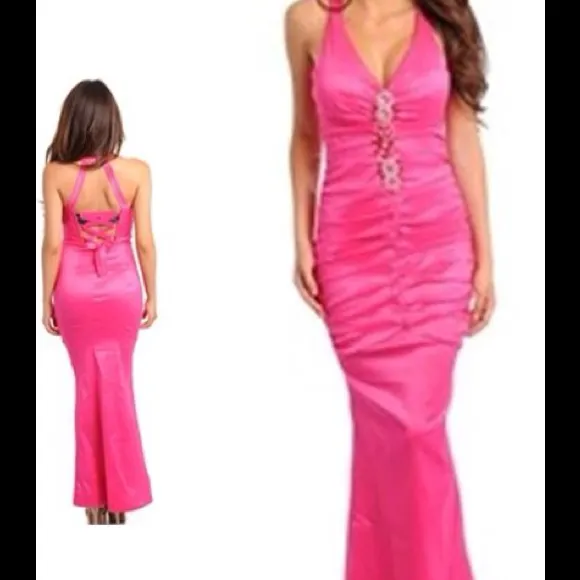 💐🟡Fuchsia Pink Beaded Front Gown/Medium - Image 2