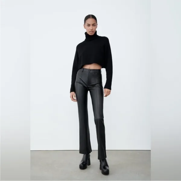Zara High Waist Faux Leather Flared Pants - Image 3