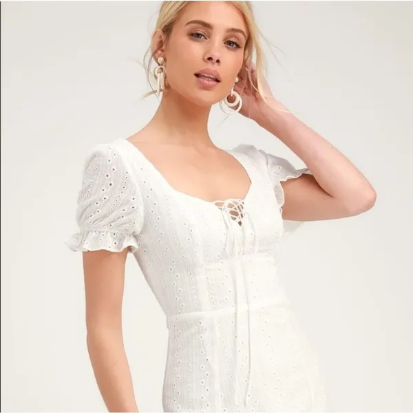 LULUS Rapunzel White Eyelet Lace Mini Dress‎ Medium - Image 2