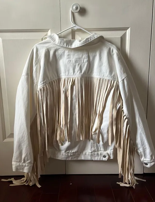 Peach Love Oversized Fringe Jean Jacket - Image 2