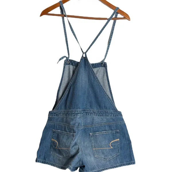 American Eagle Denim Overalls Romper Shorts Blue Size M Shortall‎ Distressed - Image 4