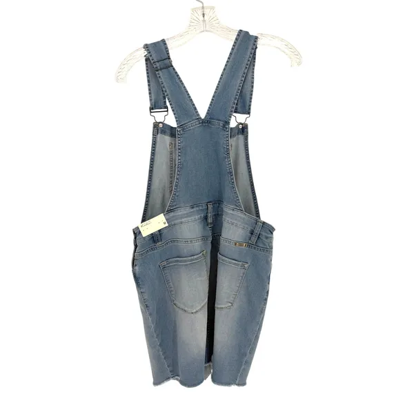 KanCan Denim Overall Mini Dress Women S Light Wash Frayed Hem Coastal Y2K Boho - Image 9