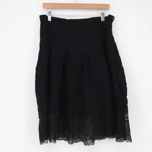 Isaac Mizrahi Skirt Womens 10 A-Line Black Lace Trim Pleated Excellent - Image 2