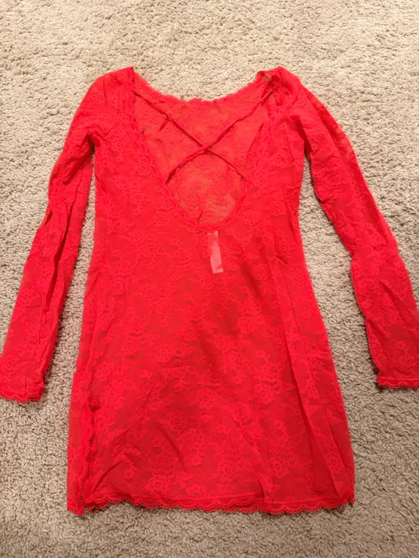 Victoria's Secret Hot Pink Lace Long-Sleeve Bodycon Dress - Image 2