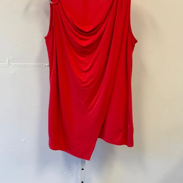 White House Black Market Red Cowl Neck Asymmetric Ring Sleeveless Top Small - Image 4