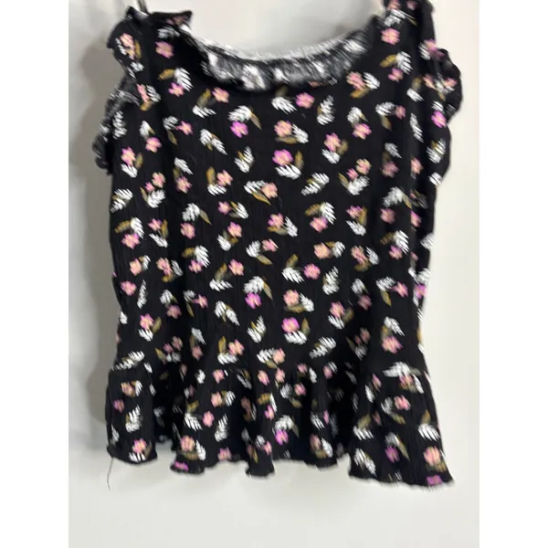 Billabong Floral Cami Top Womens Small Black Ribbed Ruffle‎ Tie Strap Peplum - Image 2