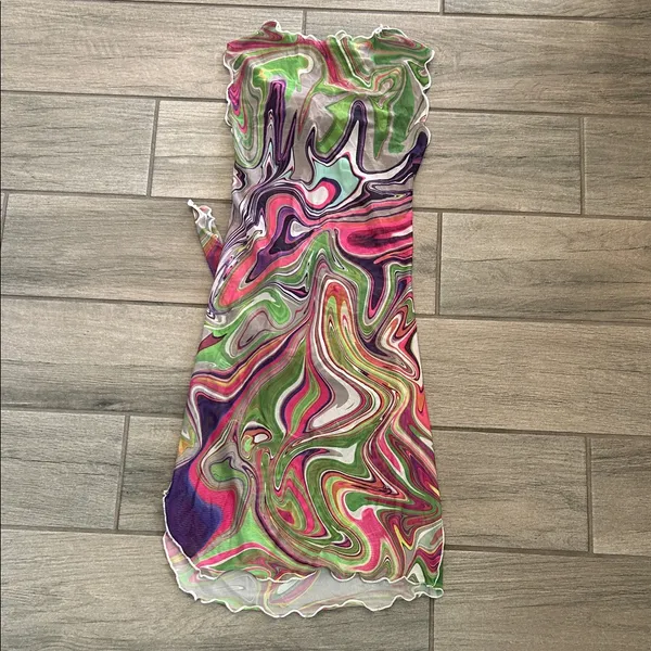 Multicolor Swirl Pattern mesh Dress - Image 5