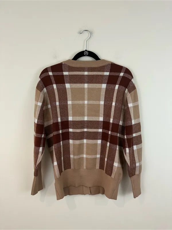 Rachel Zoe Brown Plaid Button-Front Cardigan Sweater Size Small - Image 4