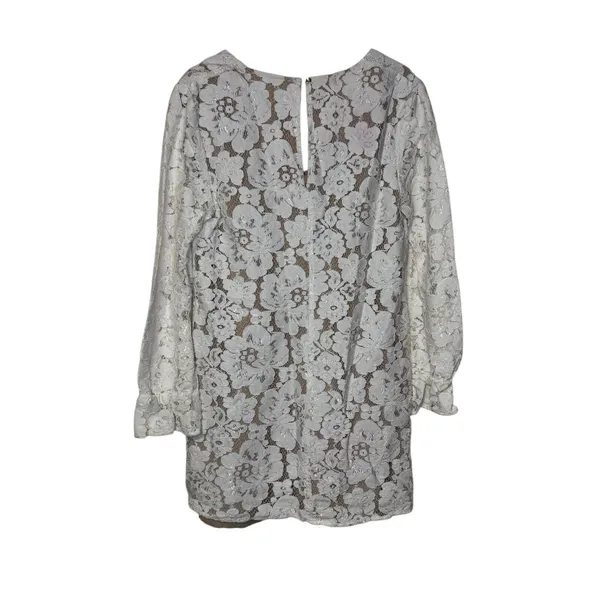 Wayf Women‎ Blouse Sheer Lace Floral V-Neck 3/4 Sleeve Nude Lining Ivory Medium - Image 8