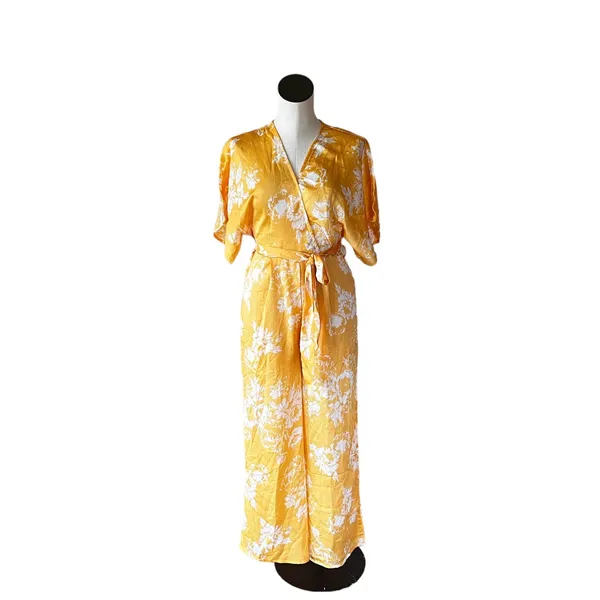 NWT FAVLUX Fashion silky/Chiffon Fabric Yellow Floral Jumpsuit - Image 3