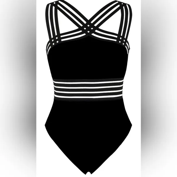 Viral black, one piece bathing suit with crisscross strap size large - Image 4