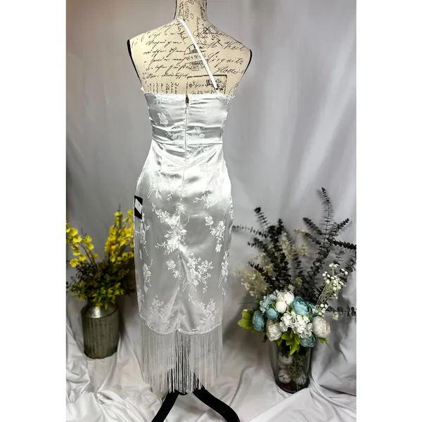 Lulu's On the Dance floor White Jacquard Fringe One-Shoulder Midi Dress XS - Image 9