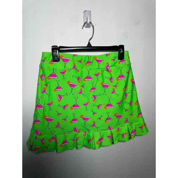 Tzu Tzu Sport Golf Athletic Skort Green Pink Martini Glass Print Ruffle Size M - Image 3