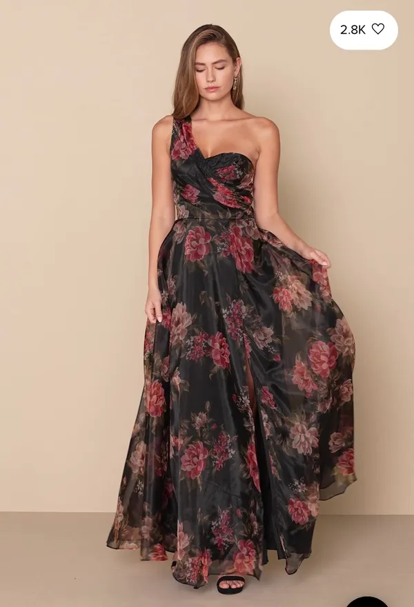 New Lulus Black Floral Organza One-Shoulder Maxi Dress Size XL MSRP $138 - Image 3