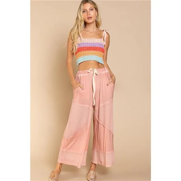 POL‎ Elastic Waistband Wide Leg Pants with Drawstring - Image 4