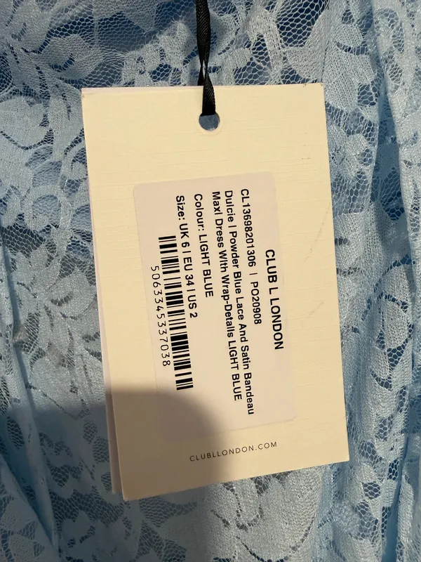 Club L London Powder Blue Lace And Satin Bandeau Maxi Dress US 2 NWT Coquette - Image 5