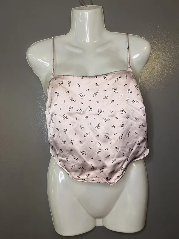 Garage Tank Top Womens M Pink Satin Floral Tie Back Bow Cami Crop Summer - Image 2