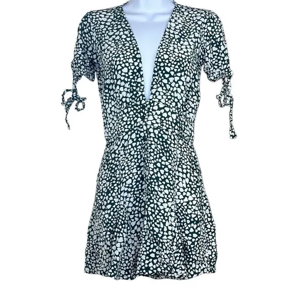 Anthropologie Rue Stiic XS Green White‎ Laguna Heart Print Button Up Mini Dress - Image 2