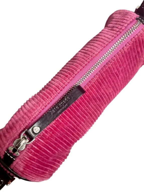 Kate Spade Pink Corduroy Barrel Shoulder Bag w Leather Trim & Contrast Stitching - Image 5