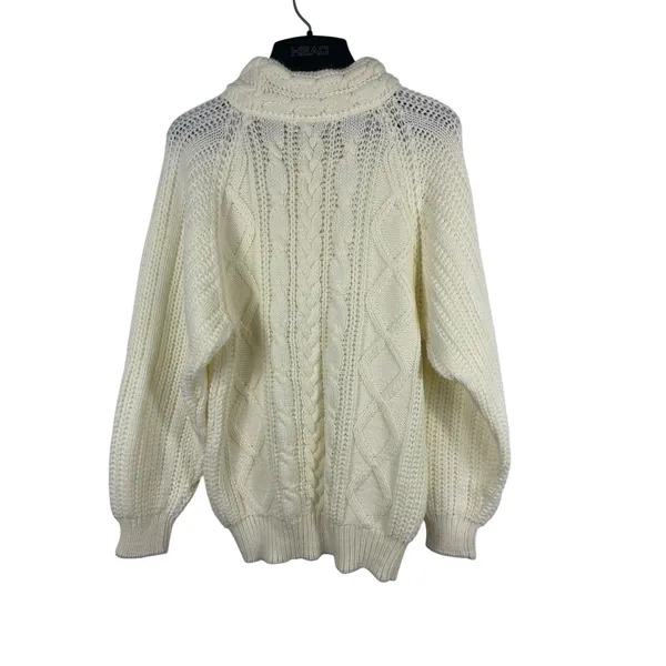 VTG 90s Carriage Court Cable Knit Sweater M Relaxed Fit Ivory Cream Mock Neck - Image 4