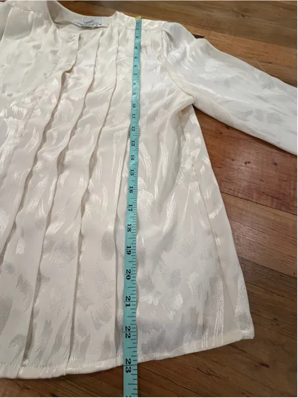 Vintage 80s 90s Axiom Cream Jacquard Pleated Blouse 8P - Image 11