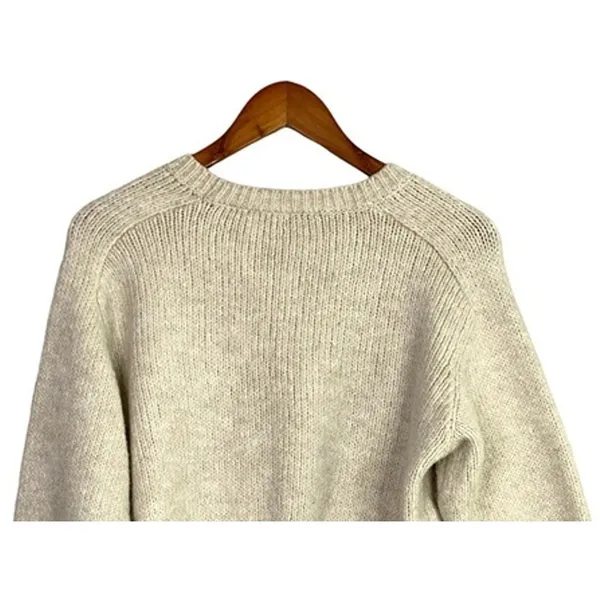 ZARA Cropped Ribbed Hems Long Sleeve Crew Neck Chunky Knit Sweater Small Cream - Image 6