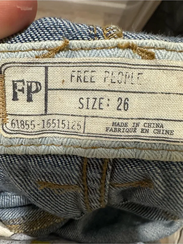 Free People Blue Denim Short Overalls with White Straps - Image 2