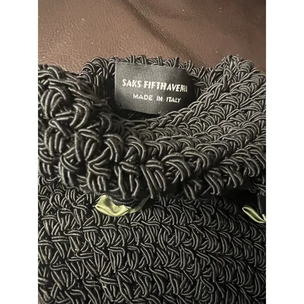 Saks 5th Avenue Vintage Black Woven Drawstring Evening Bag Made in Italy - Image 5