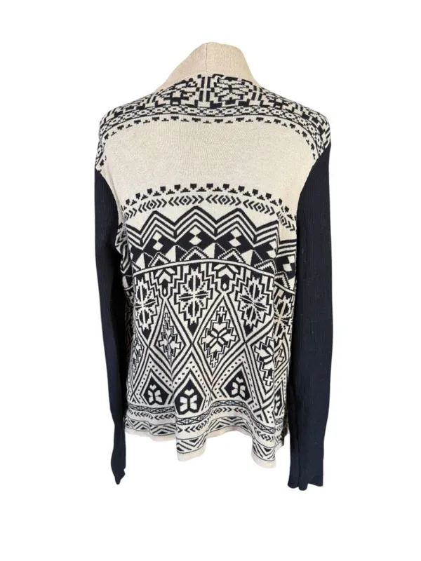 Lucky Brand tan and black long sleeve open cardigan sweater women's size M - Image 4